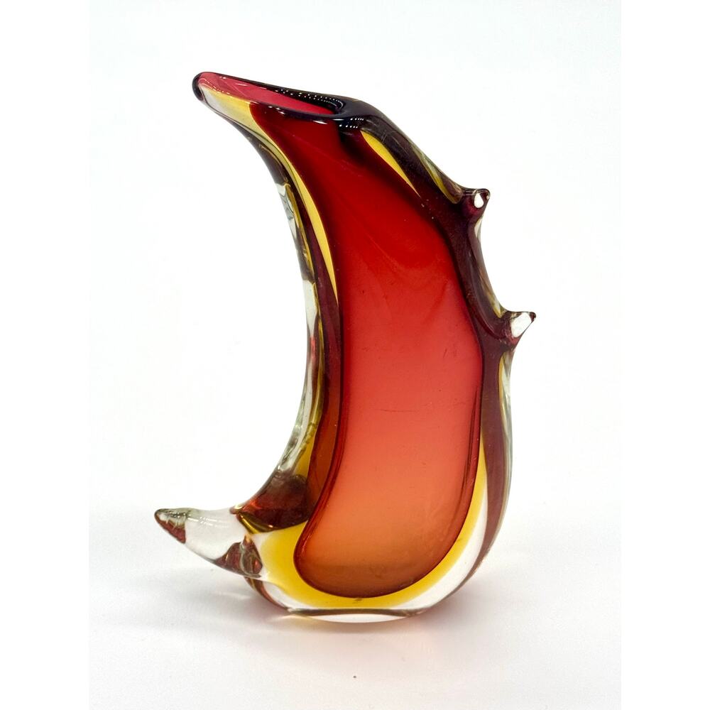 Vase Vintage Murano / Venetian Amber Sommerso Glass 9"H x5"W